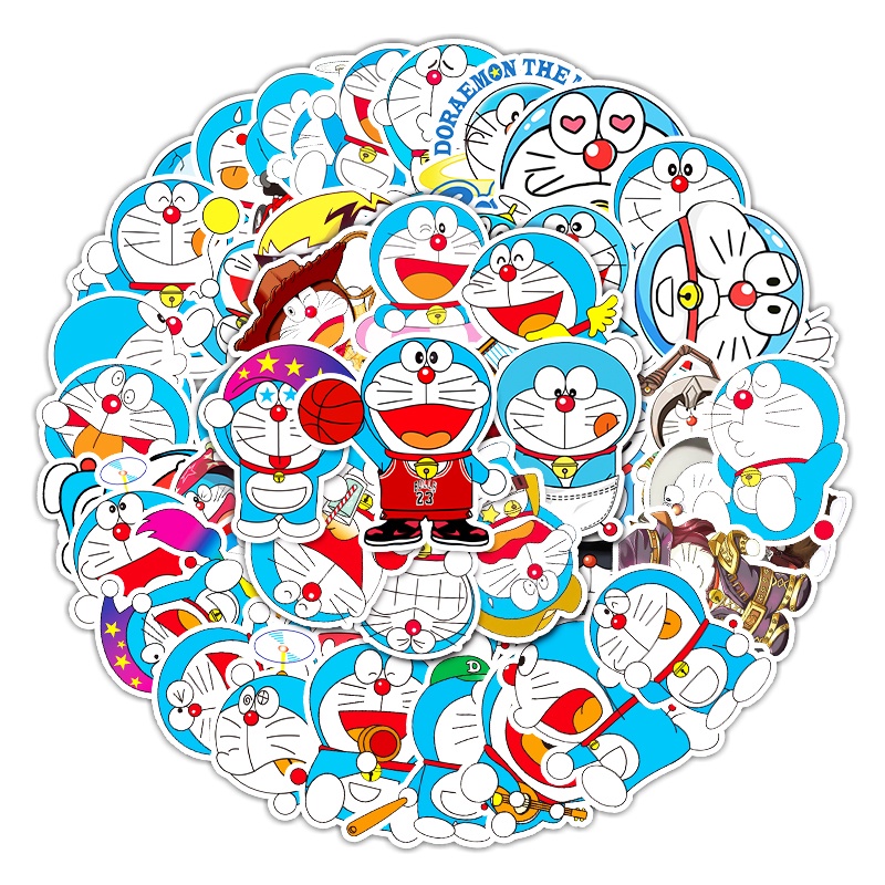 Set 50 Miếng Dán Trang Trí Chống Thấm Nước Hình Doraemon Dễ Thương