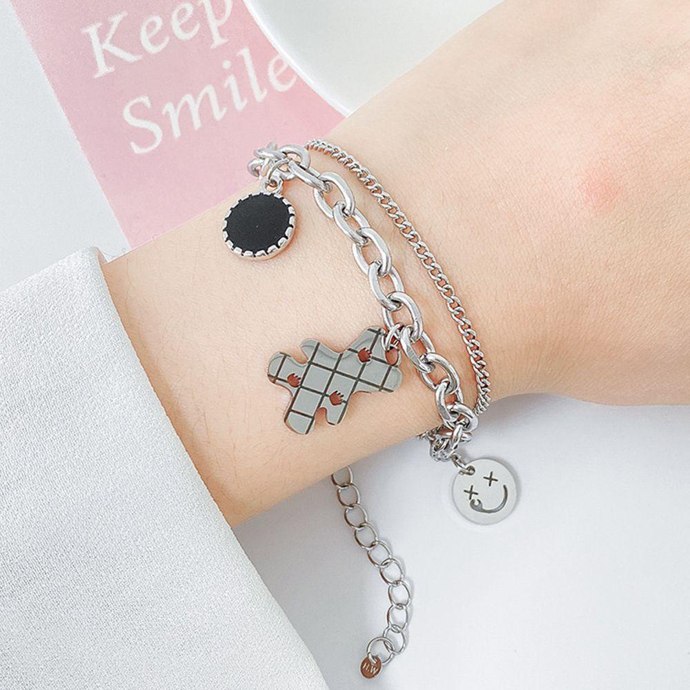 JARRED Vòng Tay Dây Xích Đôi Mặt Cười Thiết Kế Dễ Thương Thời Trang Đường Phố Cá