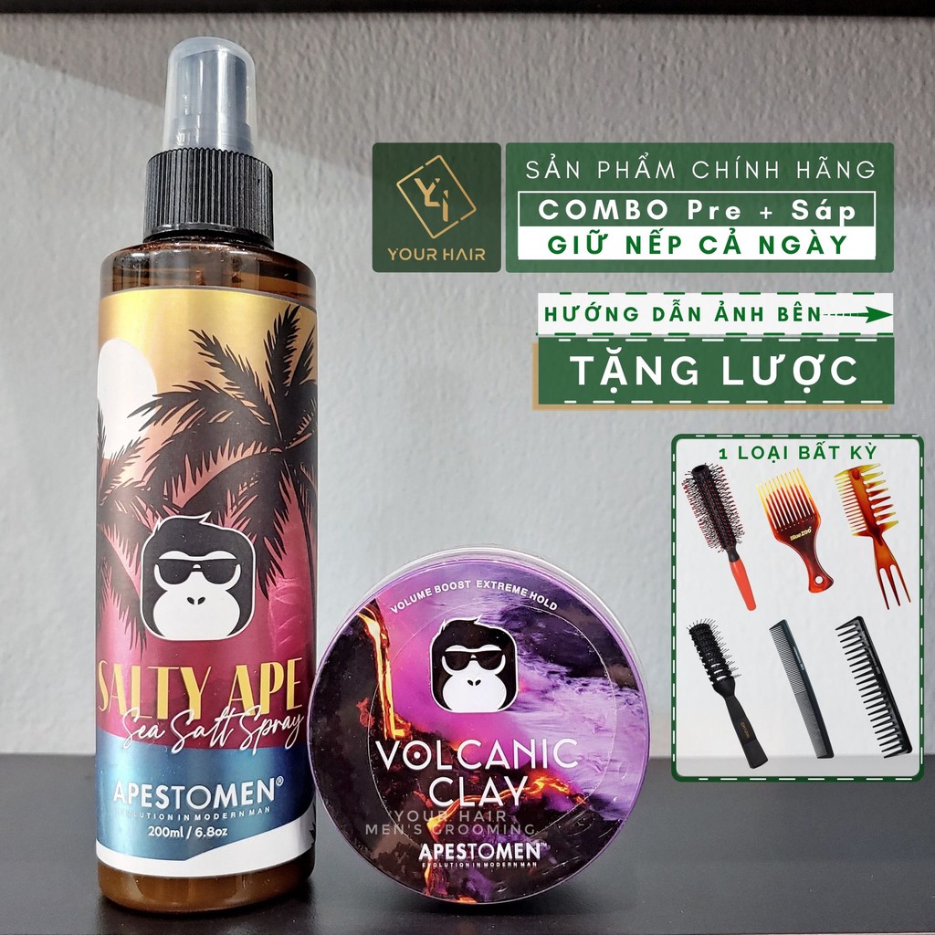 COMBO APESTOMEN sáp Volcanic Clay 80ml + Sea Salt Spray 200ml
