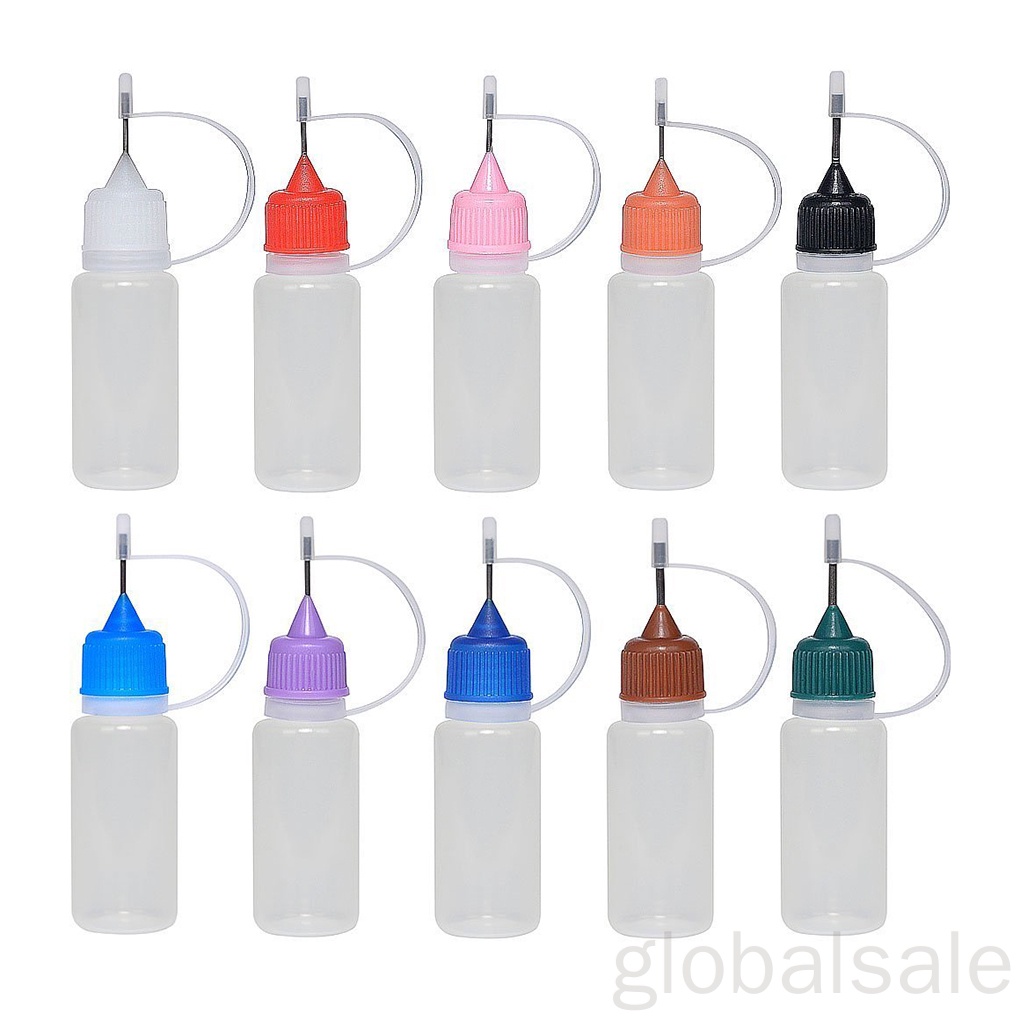 Set 10 chai nhựa rỗng đựng dầu với đầu kim thép màu sắc ngẫu nhiên 10ml