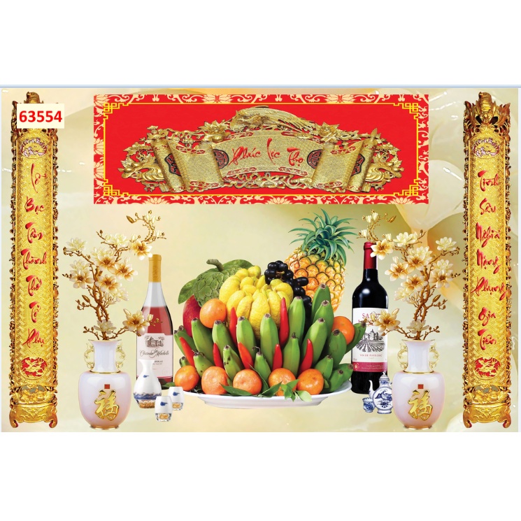 Tranh dán tường 3D vải lụa 3d cao cấp giành cho phòng thờ PHÚC - LỘC - THỌ