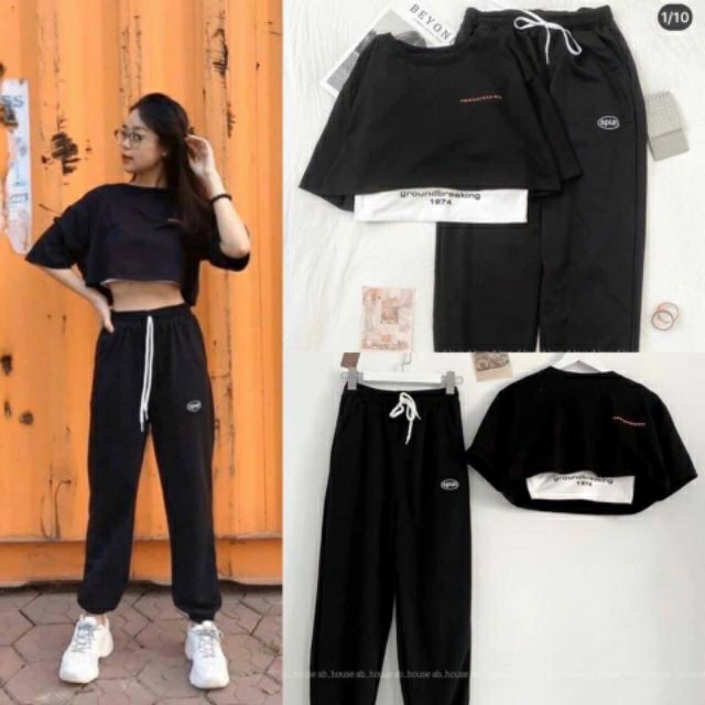 Sét bộ quần dài jogger và áo croptop 1974
