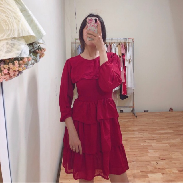 Đầm xoè 3 tầng voan lụa mềm mại nhẹ nhàng tay lỡ