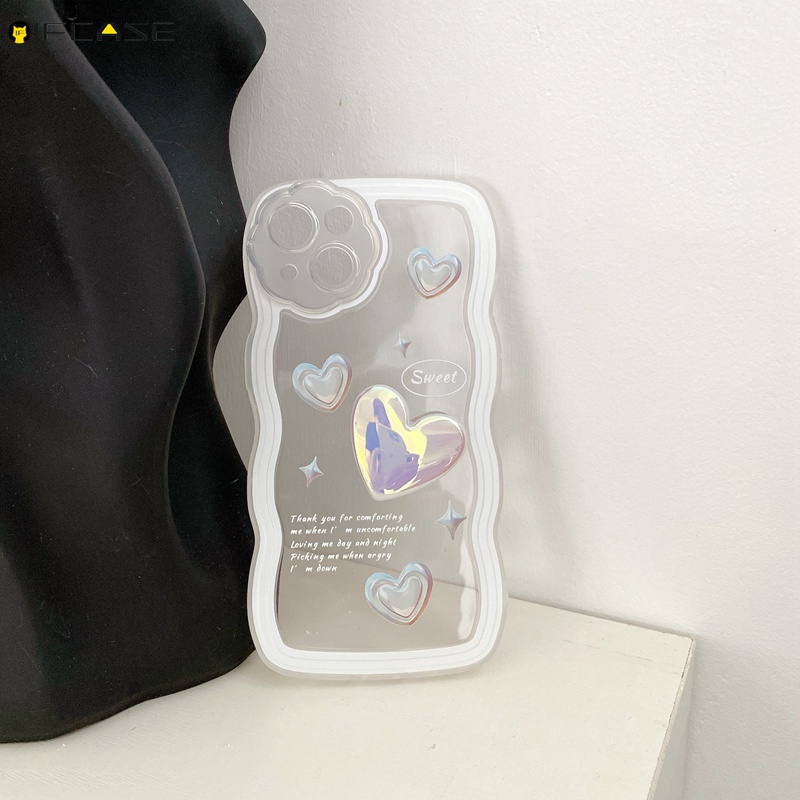 Ốp Điện Thoại Dẻo Màu Laser Họa Tiết Trái Tim Kèm Dây Đeo Ngọc Trai Cho iPhone 13 12 11 Pro Max XS Max XR X 7 8 6 6s