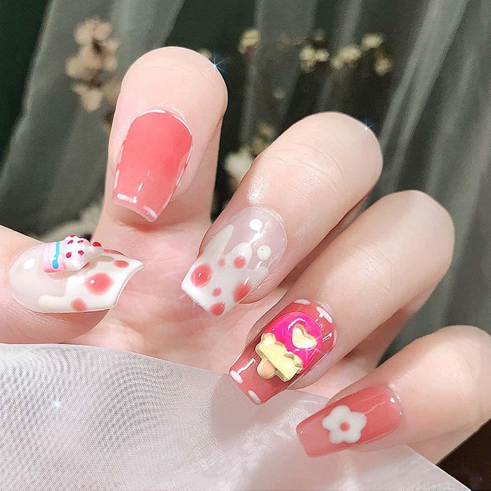 SOMEDAYZL Phụ Kiện Trang Trí Móng Tay Hình Que Kem / Trái Tim / Bánh Donut Dễ Thương DIY