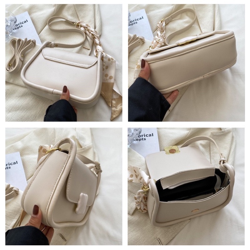 Túi da trơn khoá vuông phối dây nơ tiểu thư 1151