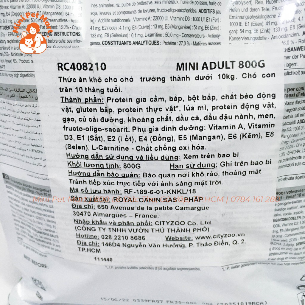 [800g] Thức ăn hạt cho chó giống nhỏ ROYAL CANIN MINI