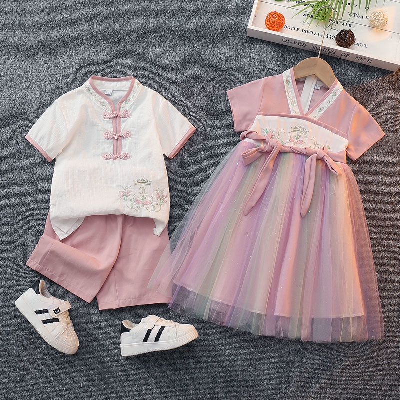 Bộ Hán Phục Tay Ngắn Phong Cách Trung Hoa Thời Trang Mùa Hè Xinh Xắn Cho Bé Gái
