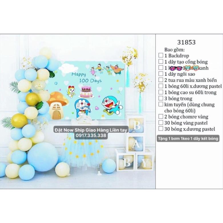 Set Bóng Doremon Backrop Thiết kế Tên Sinh Nhật Kiểu Hàn Quốc