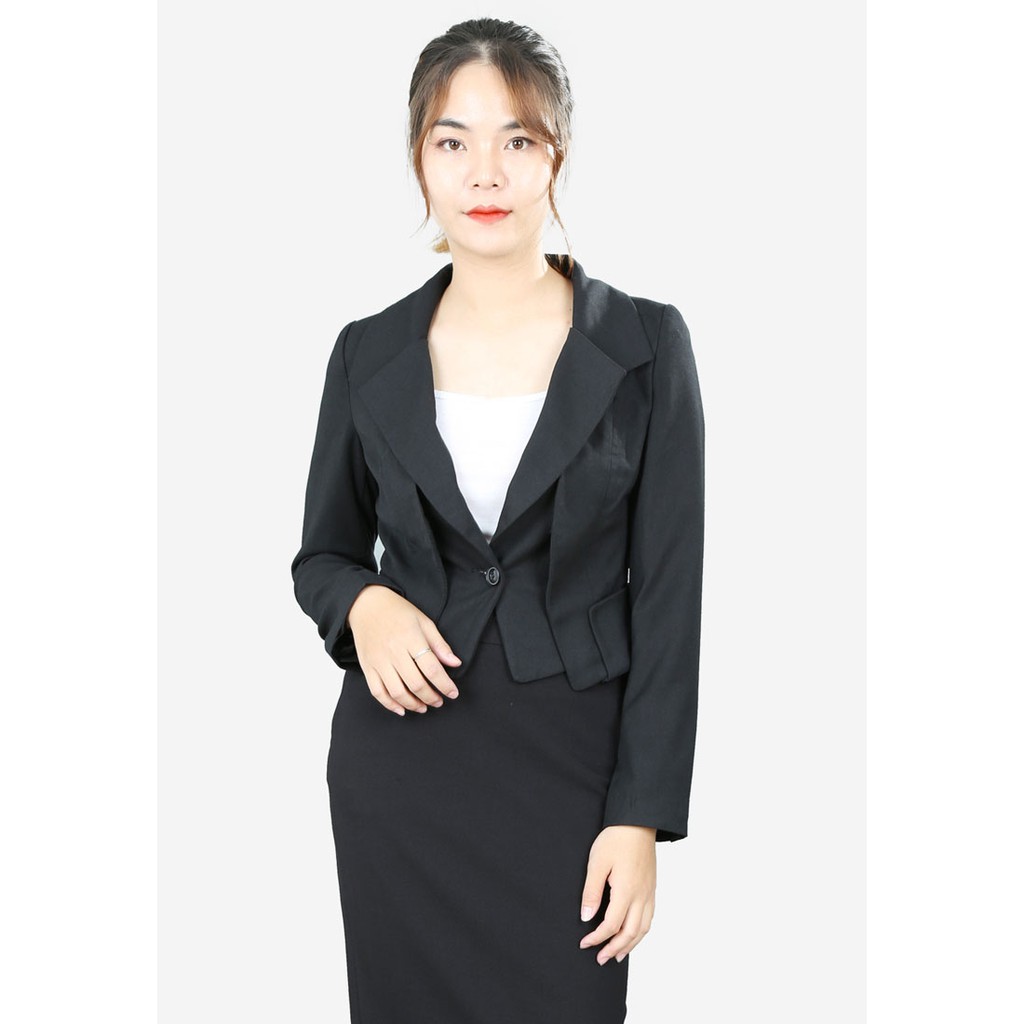 Áo vest lửng 2 lớp kaki đen tay dài cổ 2 lớp The One Fashion ADH06DE