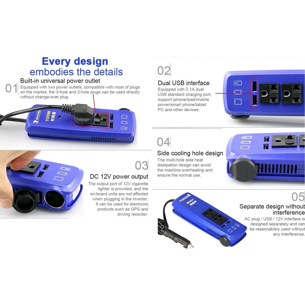 Bộ chuyển đổi nguồn điện DC 12v ra 220v - 100W có thể sạc Laptop trên ô tô Michelin 72001ML | BigBuy360 - bigbuy360.vn
