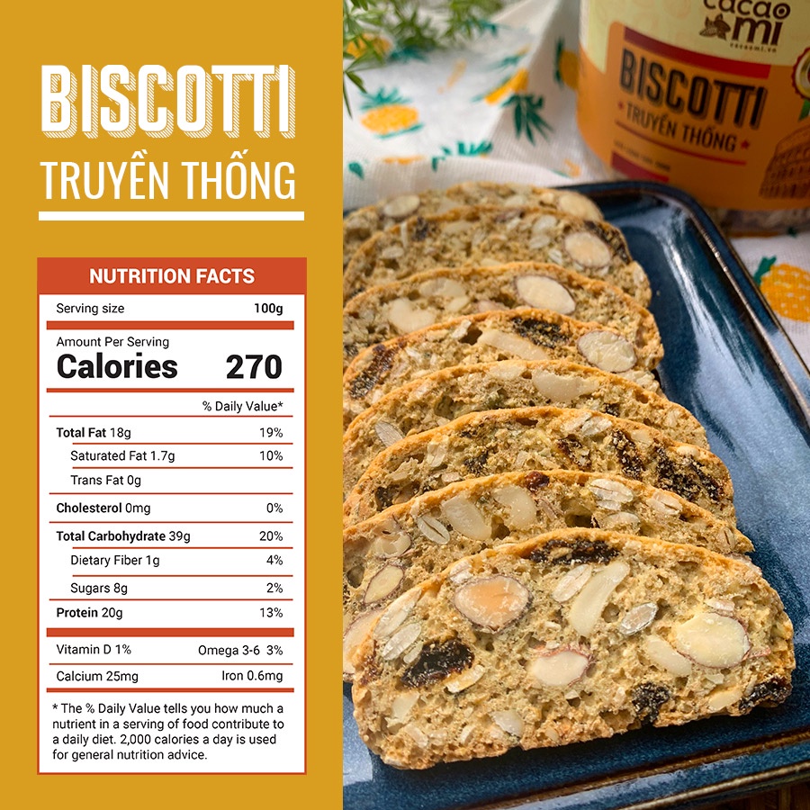 Bánh biscotti nguyên cám CACAOMI siêu hạt dinh dưỡng, ăn vặt healthy, ăn kiêng giảm cân Eat Clean (25g-200g)