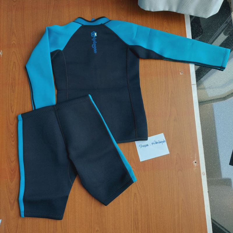 Sét đồ bơi giữ nhiệt Sabolay NTQ201 / VTQ201 dày 2mm gồm áo tay dài + quần cộc có dây rút tiện lợi cho bé trai bé gái