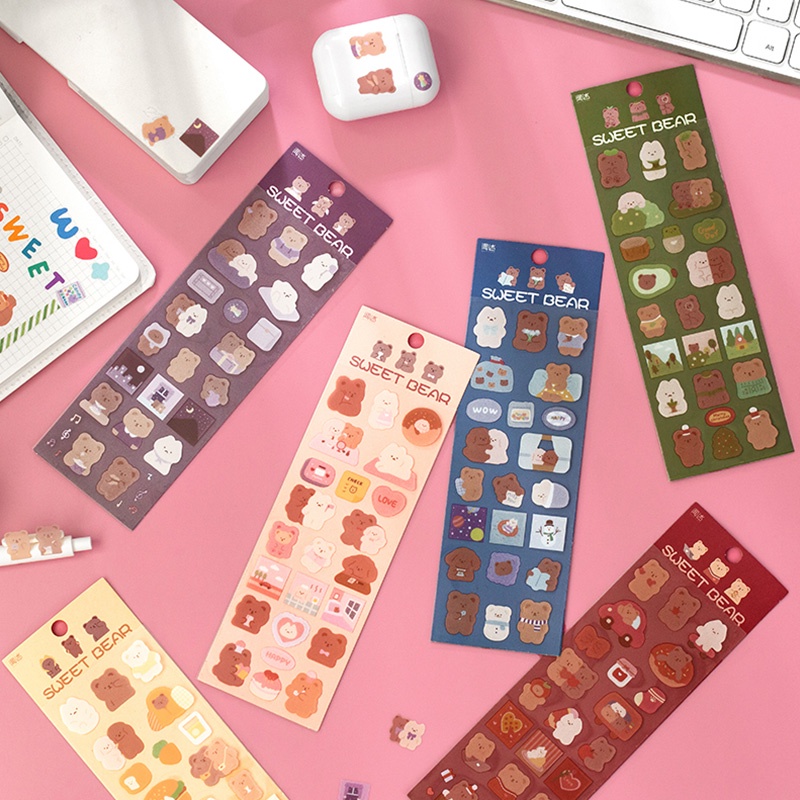 Bộ 2 Miếng Dán Trang Trí Sổ Tay Chống Thấm Nước Hình Gấu Hoạt Hình Đáng Yêu