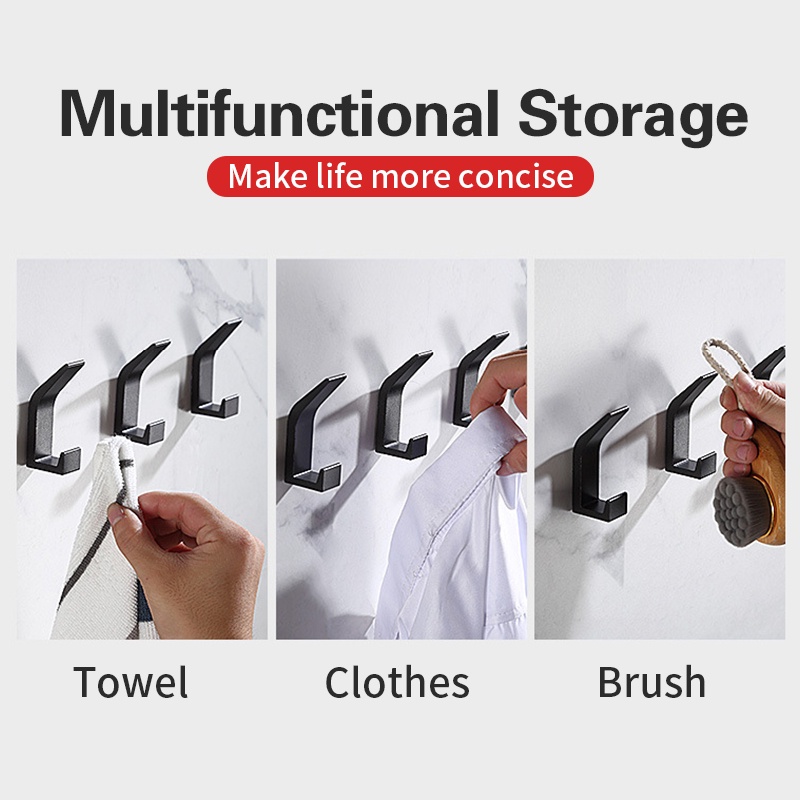 Set 6 Móc Nhôm Màu Đen Treo Đồ Gắn Tường Tiết Kiệm Không Gian Cho Nhà Bếp Nhà Tắm