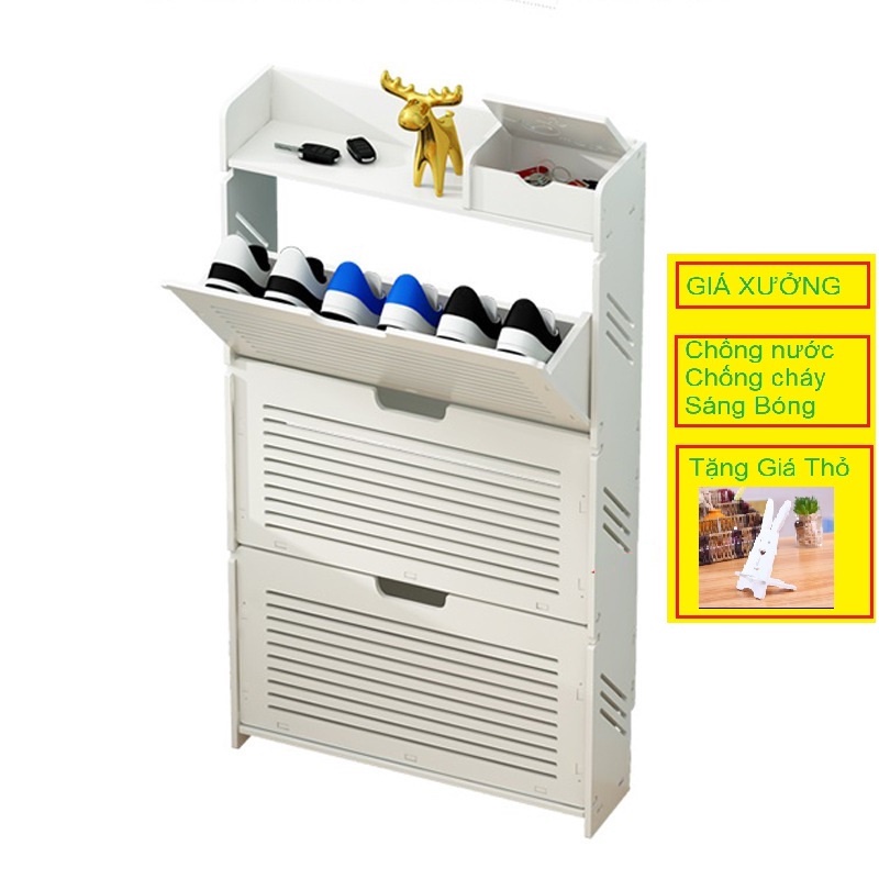 Tủ giày, tủ giầy thông minh 3 tầng 1 lớp chất liệu gỗ nhựa cao cấp sáng bóng chống nước 100%