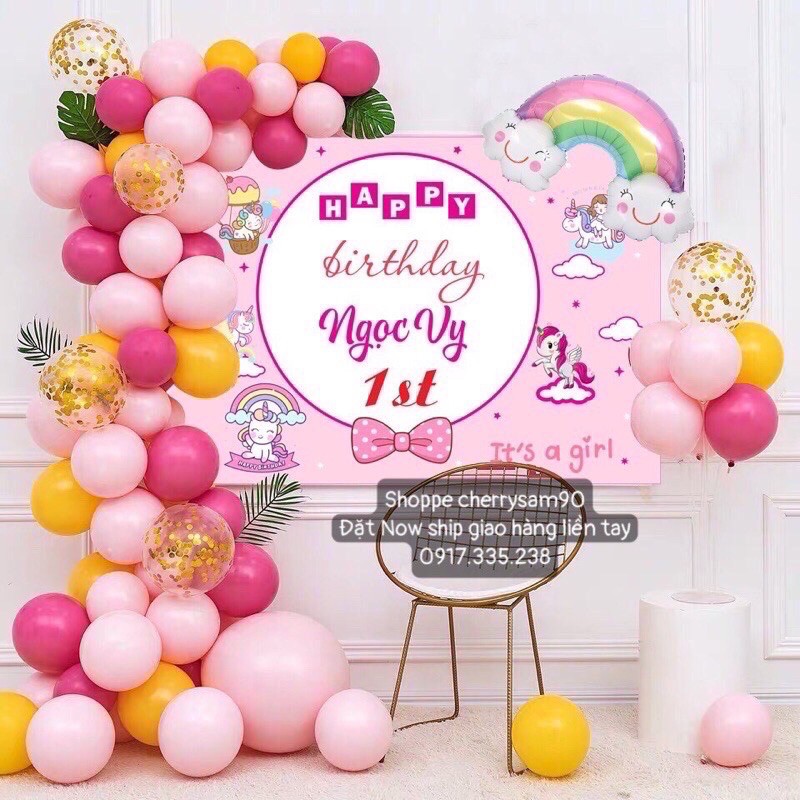 Bóng ngựa Pony Backdrop Thiết Kế Tên Theo Yêu Cầu Có Thể Đổi Màu Ngựa Theo yêu thích 🎁Tặng Bơm Và keo🎁