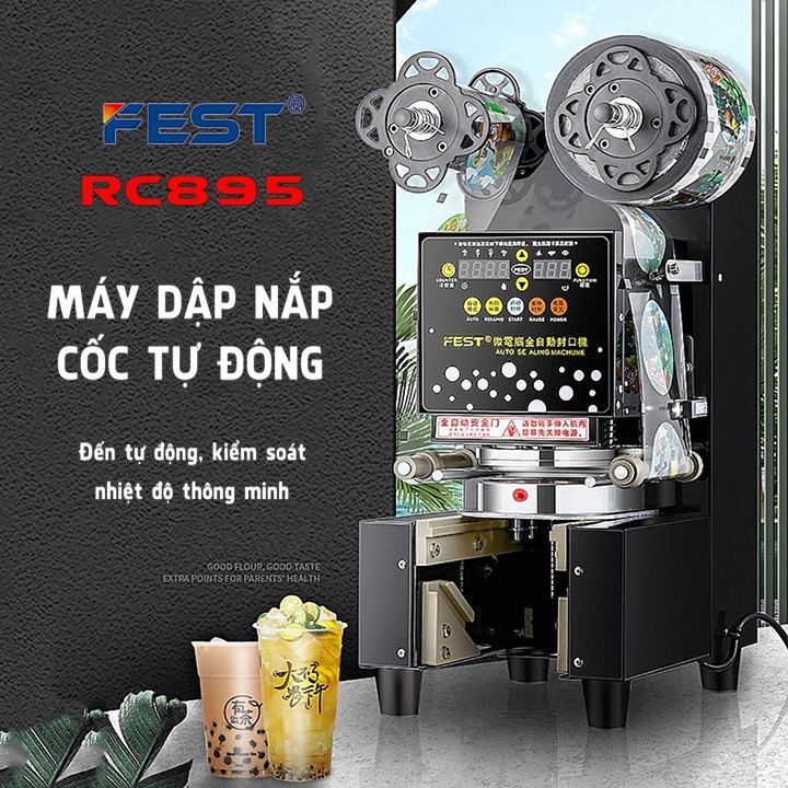 Máy tự động cuốn màng, ép ly đóng nắp cốc FEST RC895