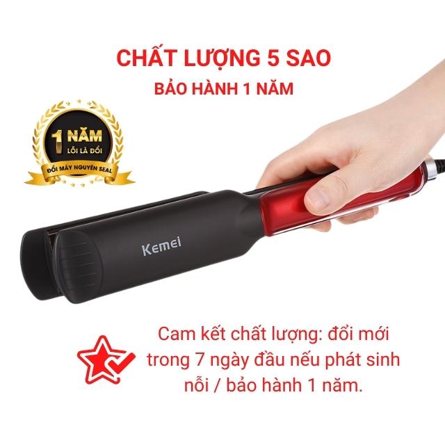 Máy Duỗi Tóc Ép Là Thẳng Uốn Cúp Làm Xoăn Lọn 2 Trong 1 Chỉnh 4 Mức Nhiệt Kemei Km531