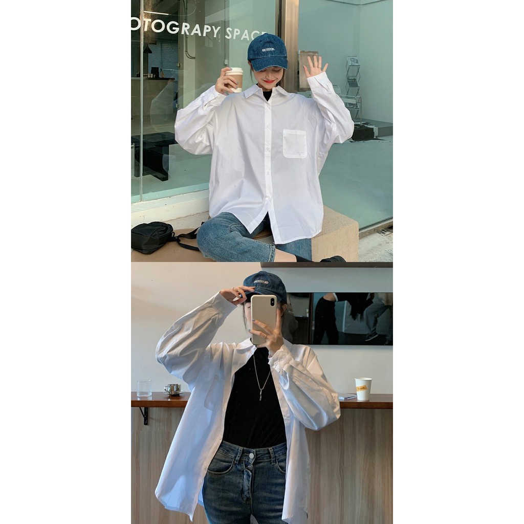 Áo sơ mi trắng nữ có túi trước chất dày dặn