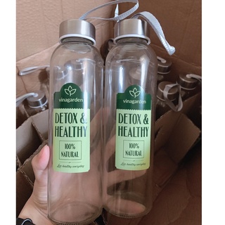 Chai thủy tinh nắp có dây xách , hàng loại 1 cao cấp dầy dặn , bình lọ đựng trà nước in logo màu xanh