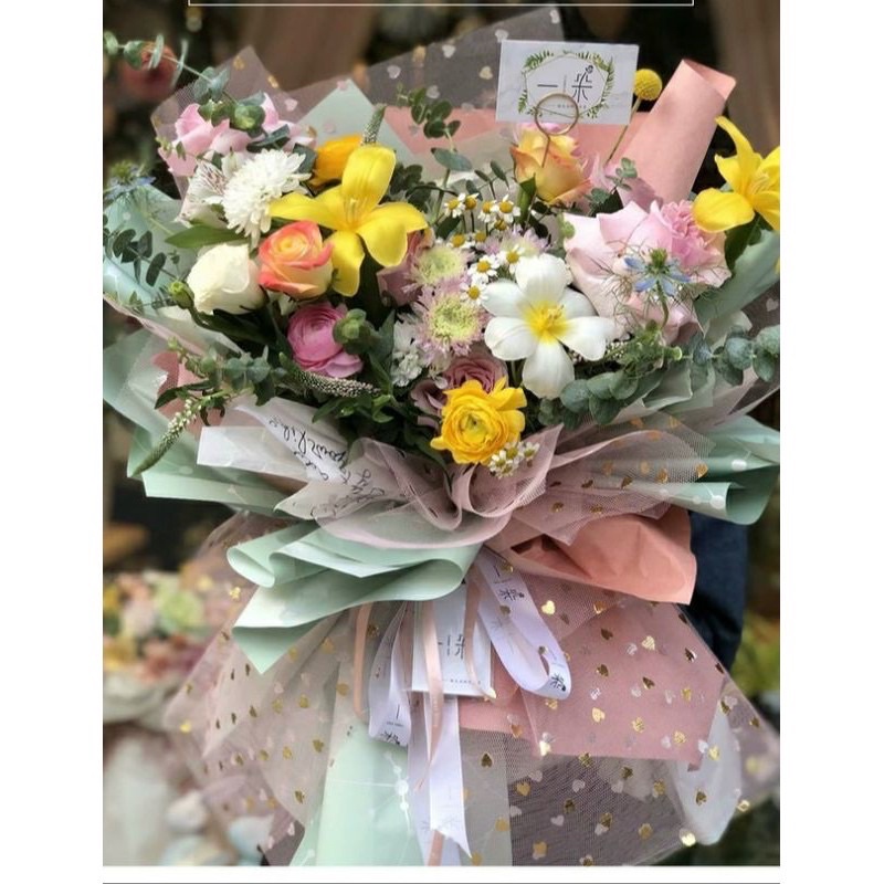 Cuộn lưới voan tim vàng-phụ kiện gói hoa,decor - HN3