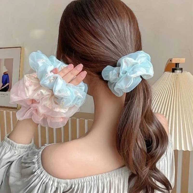 Dây Cột Tóc Cao Su Phối Lưới Phong Cách Vintage Ngọt Ngào Cho Nữ