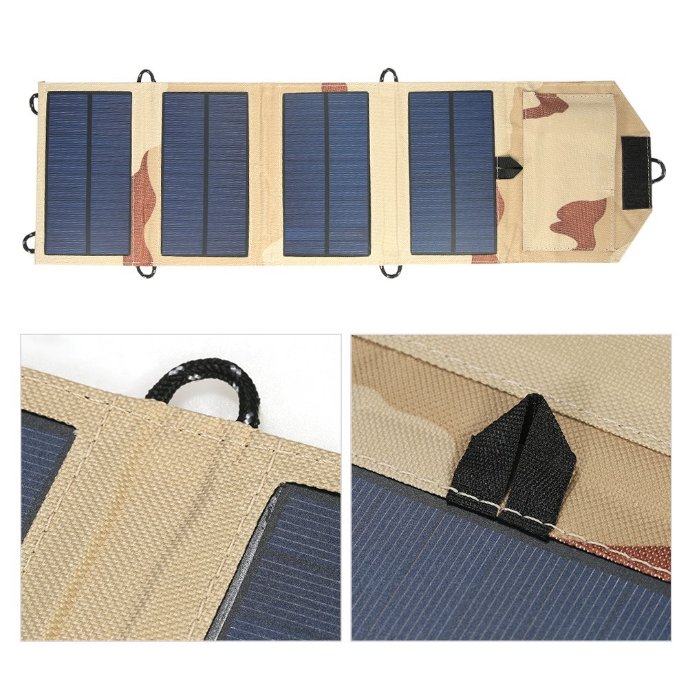 7W USB Solar Panel Folding Power Bank Outdoor Hike Camping Battery Charger