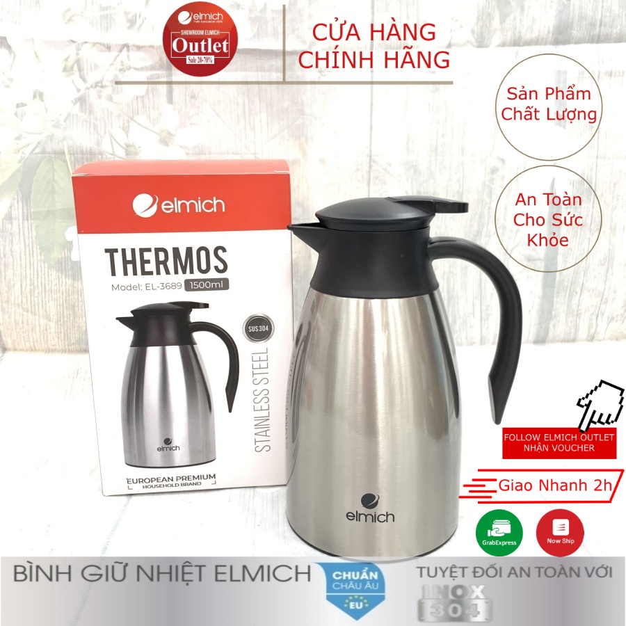 Bình đựng nước giữ nhiệt 2 lớp INOX 304, Tráng Bạc, 1500ml 2000ML Elmich