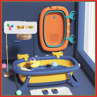 🍁 Thau chậu tắm gấp gọn cho bé hình ếch đáng yêu tặng đồ chơi , nhiệt kế