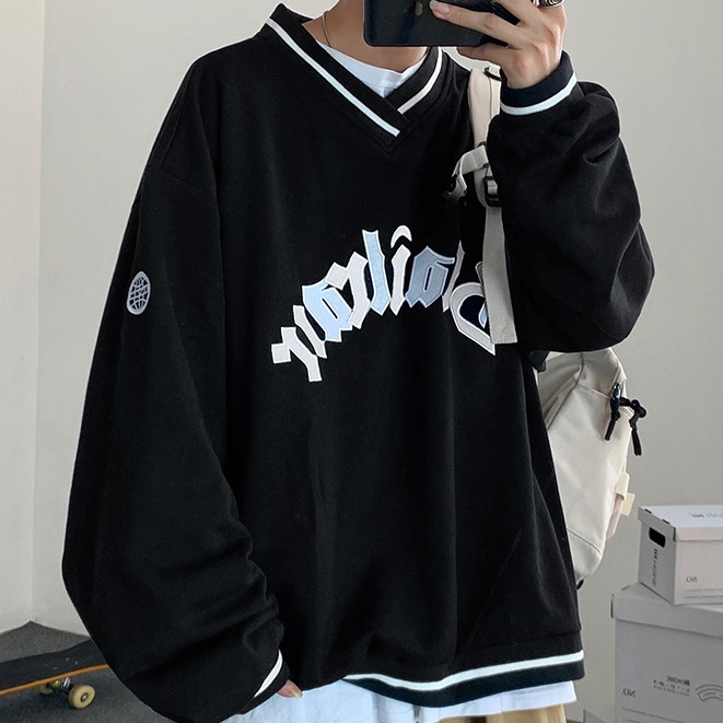 Áo nỉ tay dài cổ chữ V thời trang Hàn Quốc cho nam