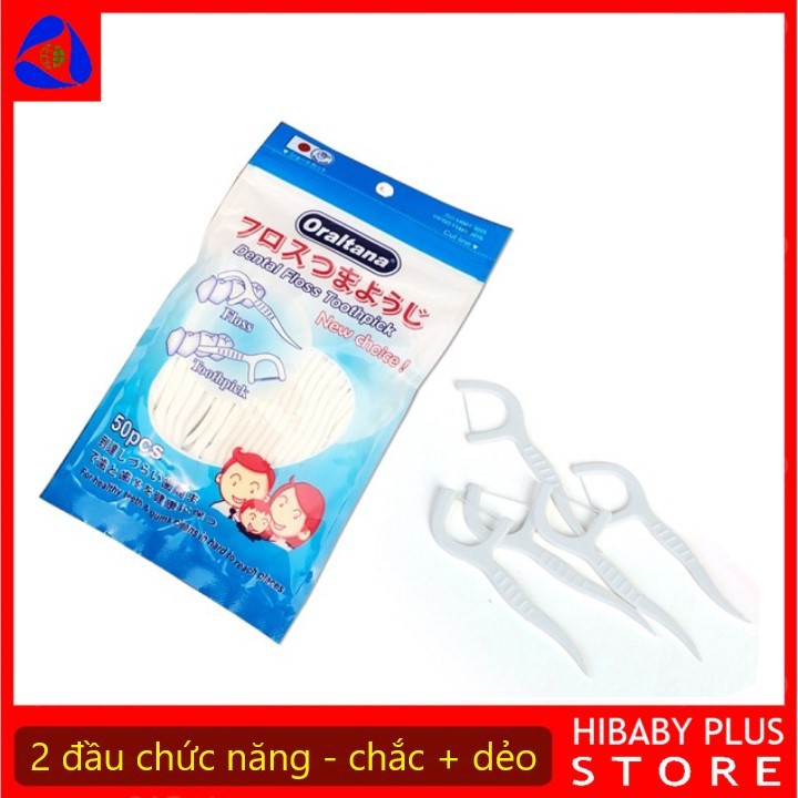 Tăm chỉ nha khoa tiệt trùng Oraltana vệ sinh răng miệng sạch, chắc khỏe, không hại nướu - Túi 50 cái - Hàng Tanaphar