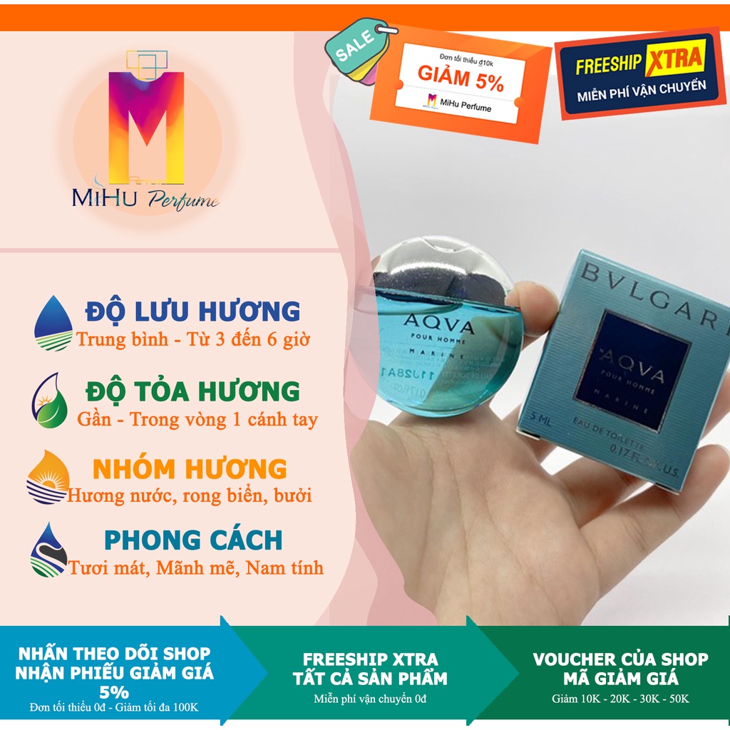 Nước Hoa Nam Mini Bvlgari Aqva Pour Homme Marine For Men EDT 5ml [BILL US]