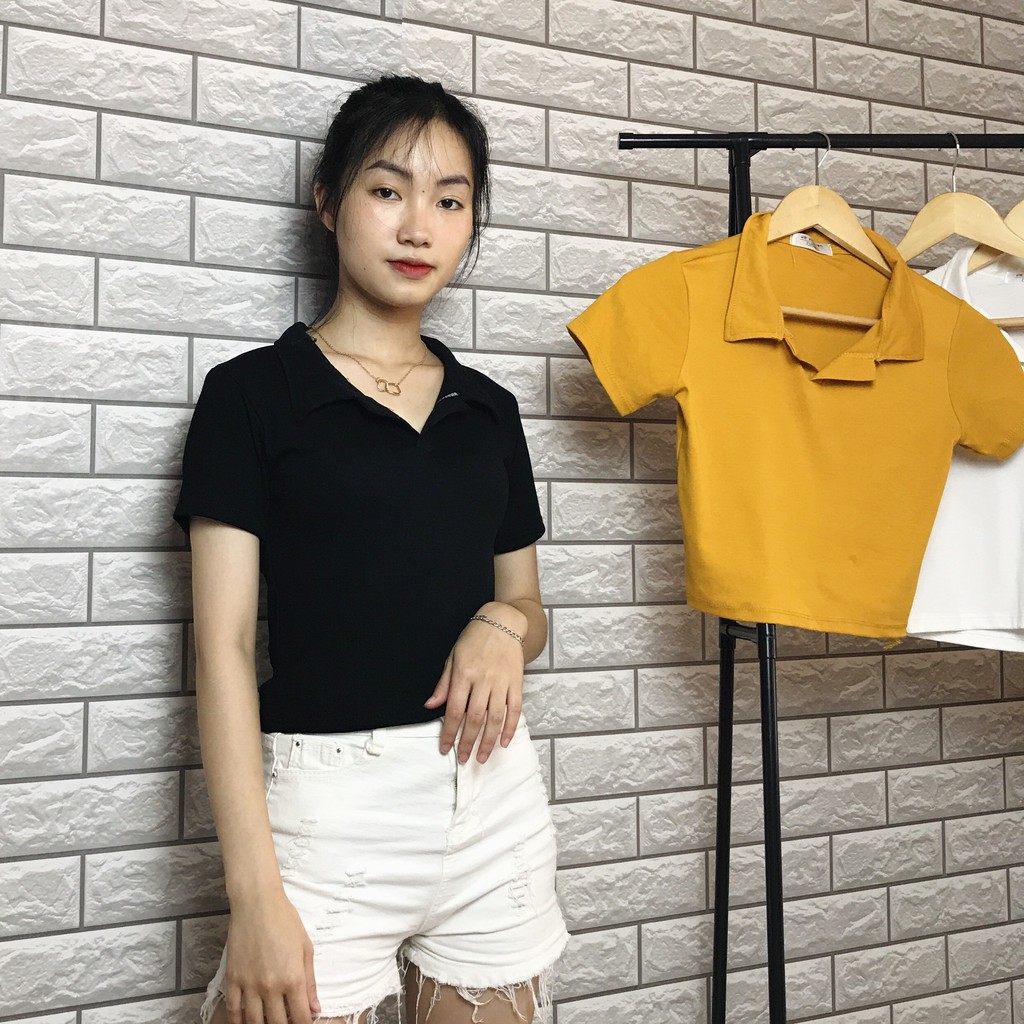 Áo croptop có cổ trụ dáng ôm nhẹ cá tính chất thun cotton mềm mịn thoáng mát | BigBuy360 - bigbuy360.vn