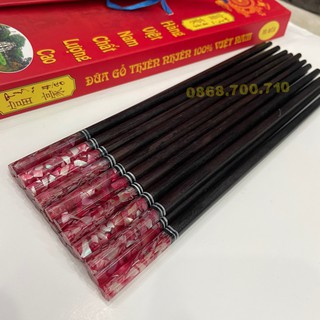 Bộ 10 đôi Đũa ăn gỗ Mun cao cấp đầu tròn gắn trai biển Tím-- đũa ăn cao cấp