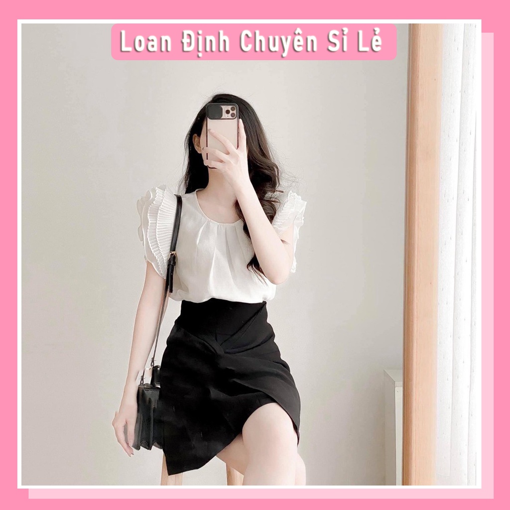 Set Sơ Mi Bèo Cánh Tiên Xếp Ly Mix Chân Váy Lệch