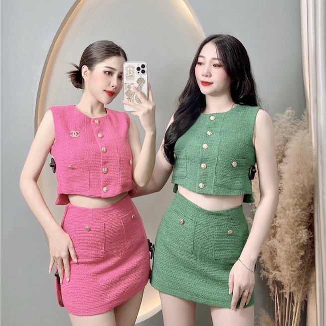 Set váy nữ áo croptop mix chân váy uzzang I Trần Hân Shop 4012419