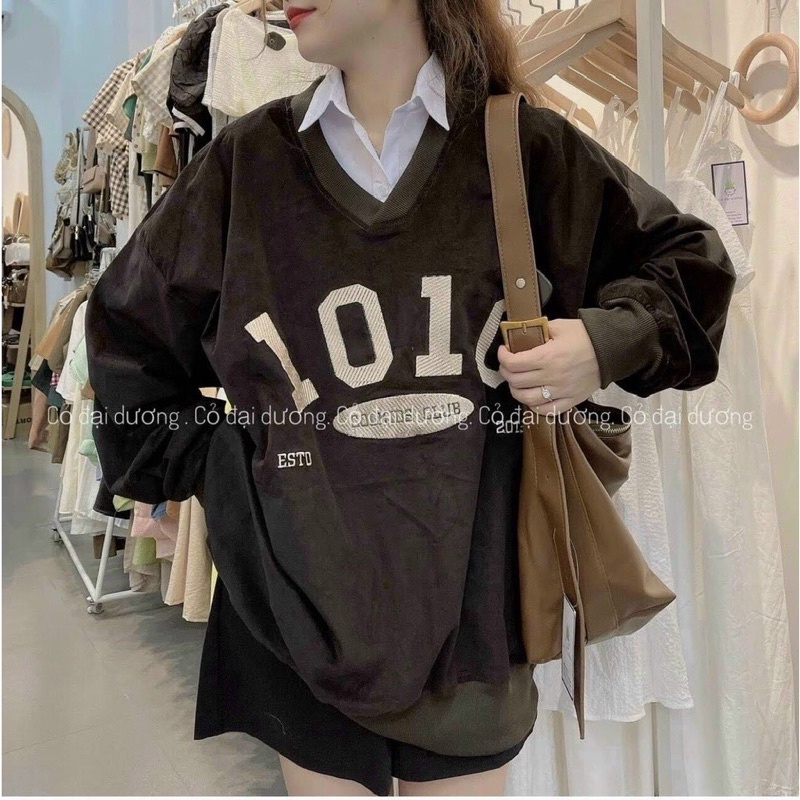 Áo khoác sweater chui đầu thêu chữ 1010 unisex ulzzang nam nữ