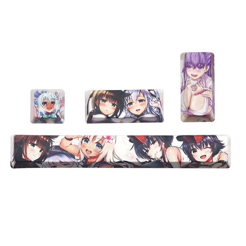 KOK 4Pcs Japanese Anime PBT Space Keycaps Ahegao 6.25U ESC Spacebar Caps Keyboard