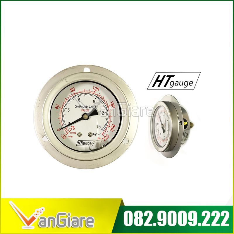Đồng hồ đo áp suất NH3 Amoniac điện lạnh âm dương HTgauge, có dầu
