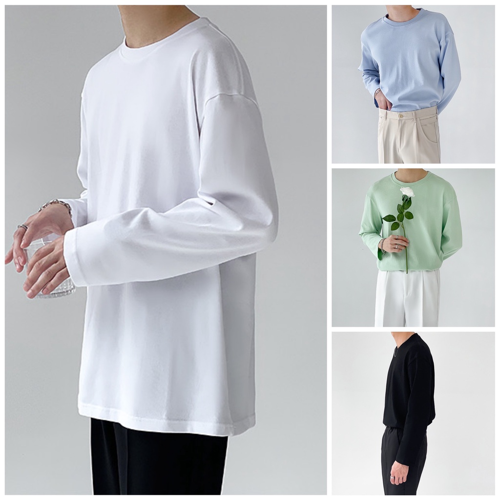 Áo Sweater dài tay trơn chất cotton cao cấp unisex basic, áo thun 4 mùa, mặc thoáng, cho cả nam và nữ, đi chơi, đi làm