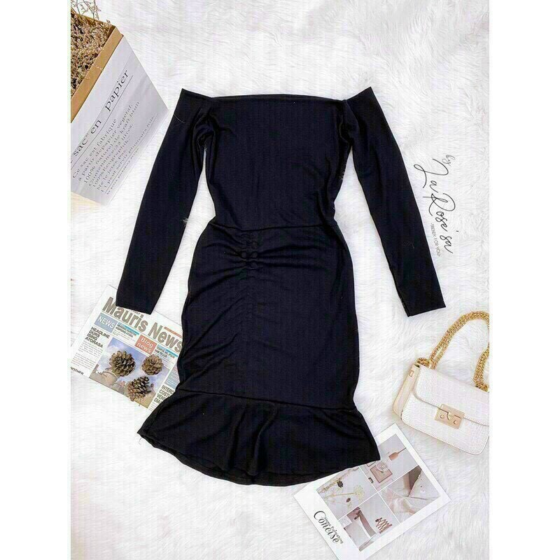 [ Miễn Phí Ship 2022 ] Đầm thun trễ vai ôm eo tôn dáng, đầm thun đơn giản không họa tiết cổ áo trễ vai