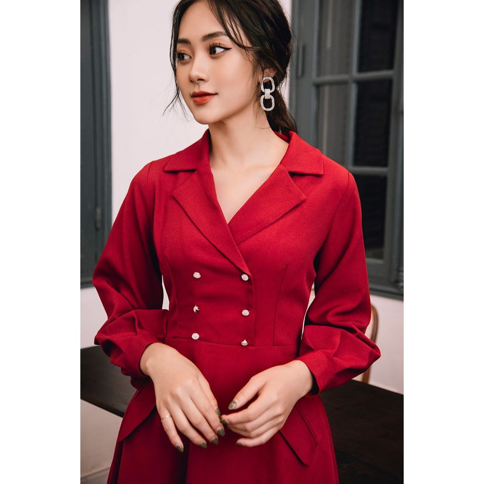 Tà Tưa Clothes Đầm cổ vest màu đỏ