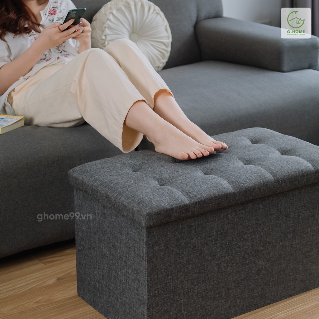 Ghế Sofa Gấp Gọn Size L VIE FURNITURE Hộp Đựng Đồ Khung Gỗ Bọc Vải Cao Cấp