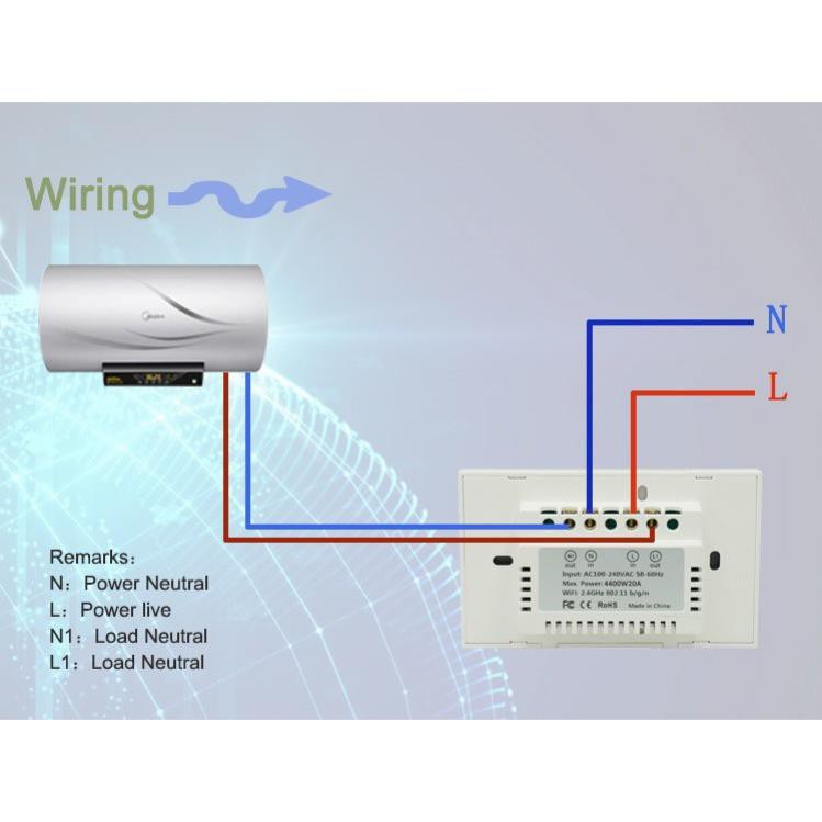 Công Tắc Wifi Bình Nóng Lạnh 20A Hẹn Giờ Tắt Tuya