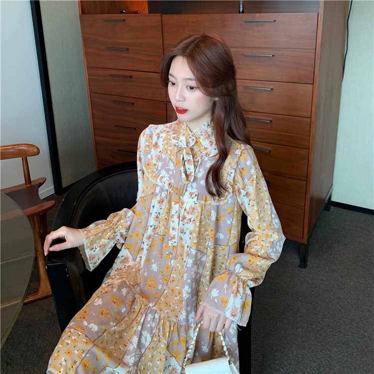 Đầm suông hoa đuôi cá form ngắn phong cách Hàn Quốc ulzzang