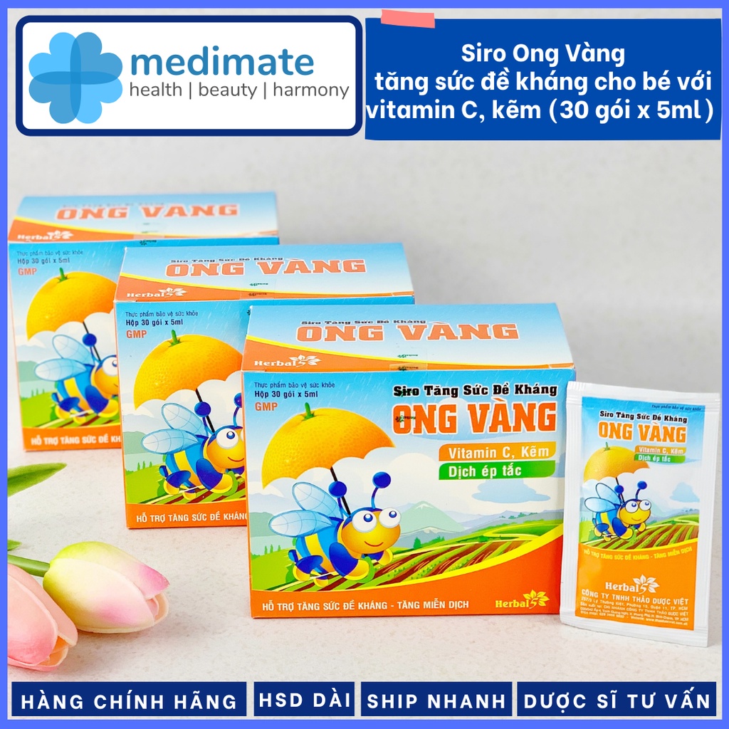 Siro Ong Vàng tăng sức đề kháng cho bé, bổ sung vitamin C và kẽm (Hộp 30 gói x 5ml)