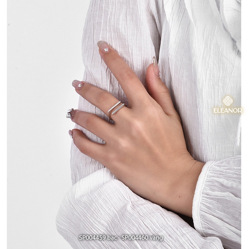 Nhẫn nữ hở bạc 925 Eleanor Accessories đính đá mặt thanh ngang basic phụ kiện trang sức 4459