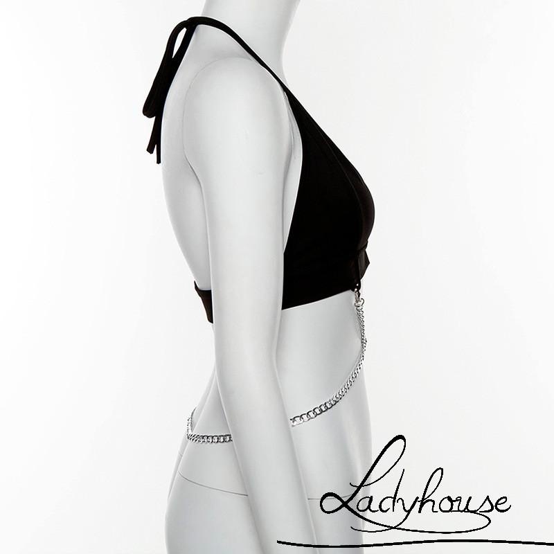 Áo Croptop Hai Dây Cổ Chữ V Hở Lưng Có Dây Xích Gợi Cảm Cho Nữ