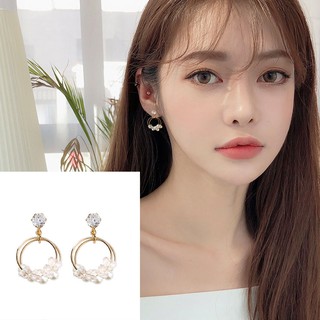 Bông tai nữ khuyên tròn đôi đính hạt cườm dễ thương thời trang Hàn Quốc BT104